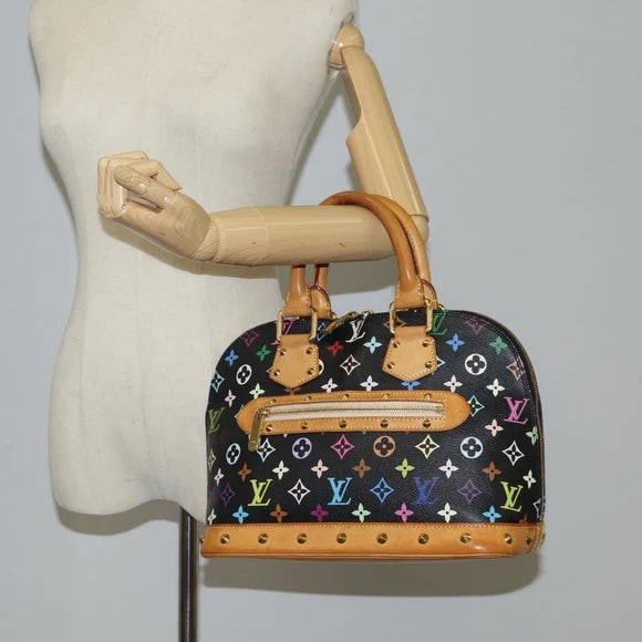 Preowned Authentic Louis Vuitton Monogram Multicolor Alma Hand Bag Black