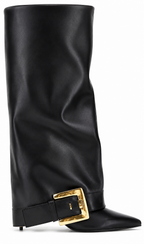 Authentic Balmain Black Calfskin Over-the-Knee Boots