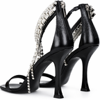 Preowned Authentic Grade Excellent Jimmy Choo Black Leather Stiletto Heel Sandals
