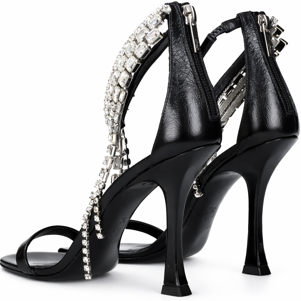 Preowned Authentic Grade Excellent Jimmy Choo Black Leather Stiletto Heel Sandals
