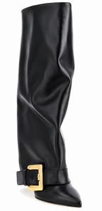 Authentic Balmain Black Calfskin Over-the-Knee Boots