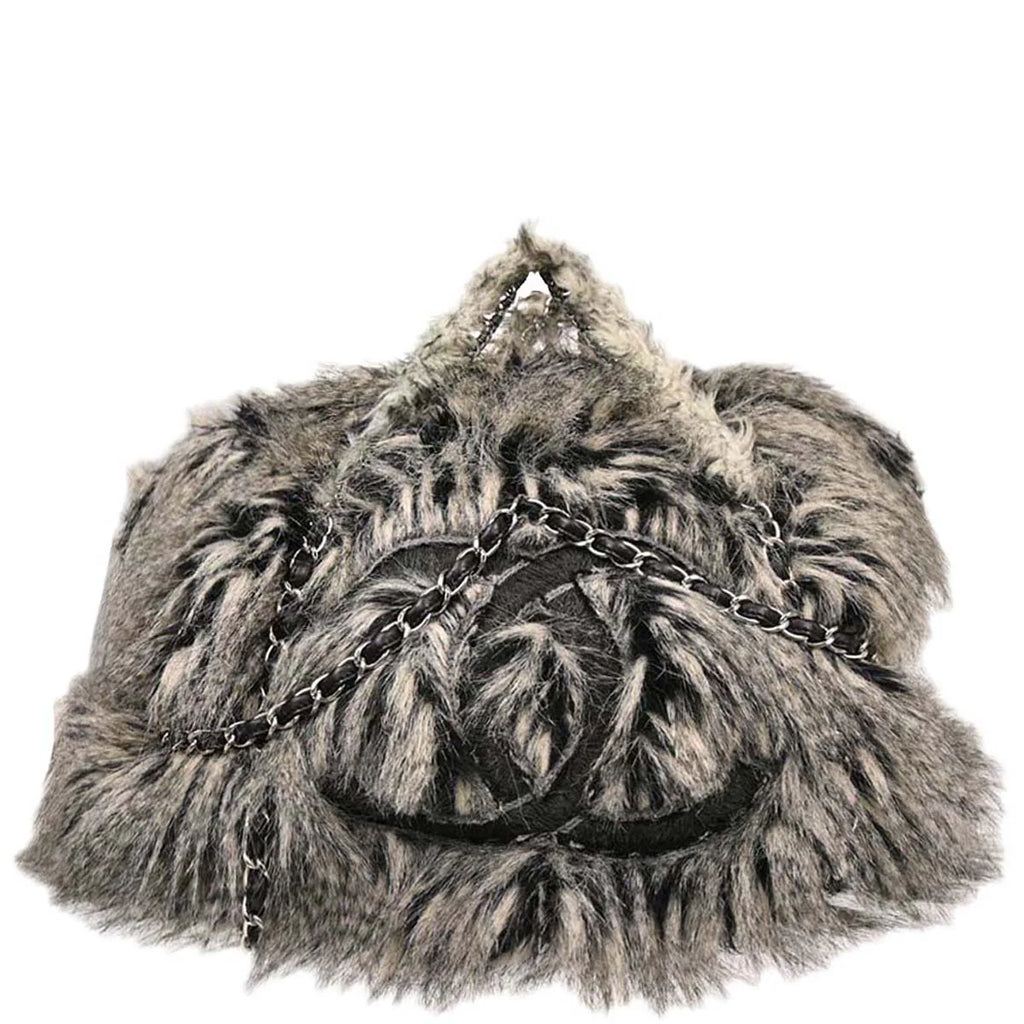 Authentic Preowned  Chanel 2010-2011 Gray Artificial Fur Arctic Fantasy Tote Handbag