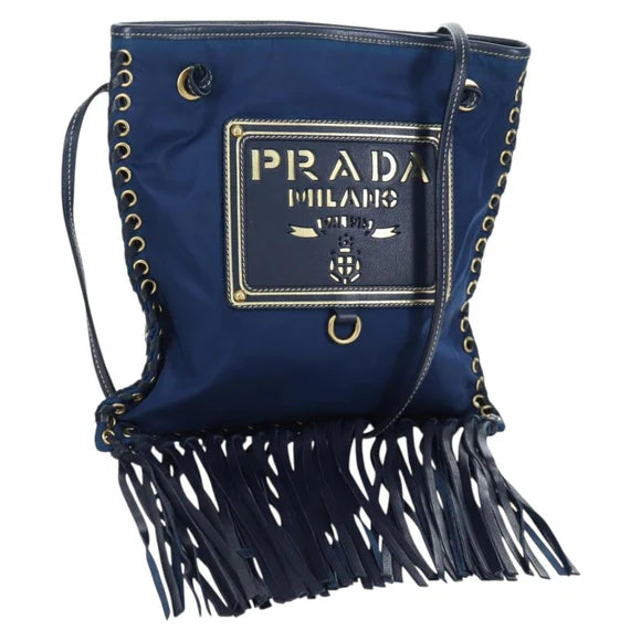 Authentic Preowned  Prada Shoulder Bag Nylon Navy Gold