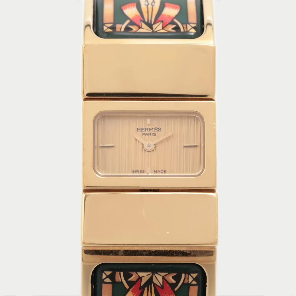 Authentic Preowned Hermès Loquet ChampagneFace Watch with Enamel Scar