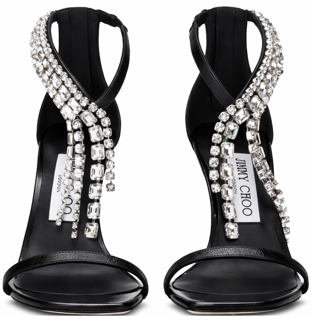 Preowned Authentic Grade Excellent Jimmy Choo Black Leather Stiletto Heel Sandals