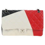 Preowned Chanel Chain Big Matelassé 30 Bag Lambskin White Black Silver CC Auth 190244SAM