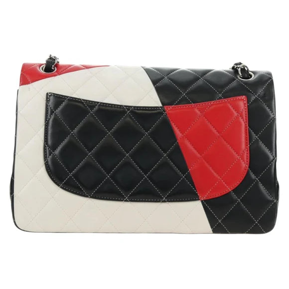 Preowned Chanel Chain Big Matelassé 30 Bag Lambskin White Black Silver CC Auth 190244SAM
