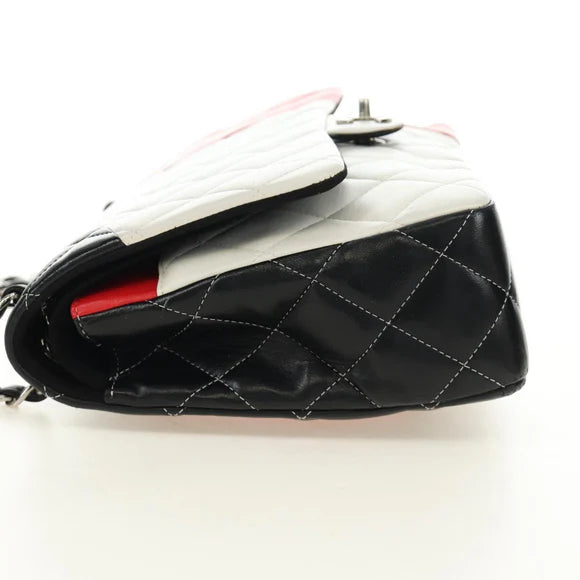 Preowned Chanel Chain Big Matelassé 30 Bag Lambskin White Black Silver CC Auth 190244SAM