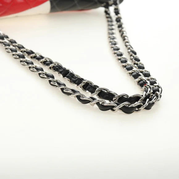 Preowned Chanel Chain Big Matelassé 30 Bag Lambskin White Black Silver CC Auth 190244SAM