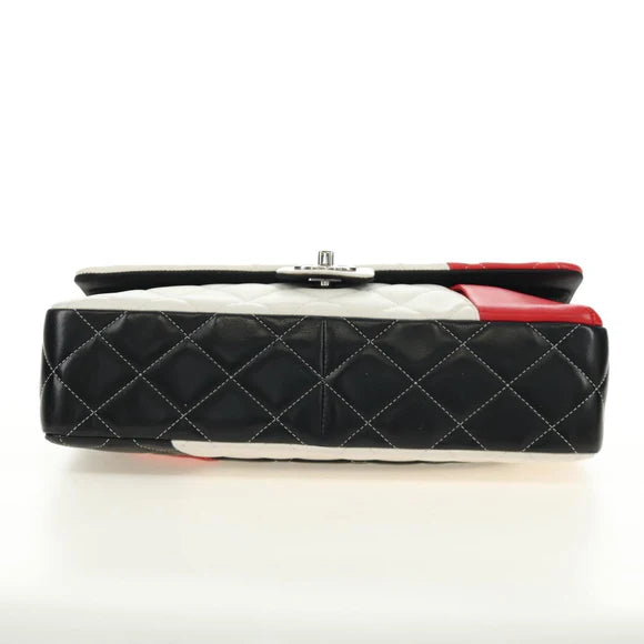 Preowned Chanel Chain Big Matelassé 30 Bag Lambskin White Black Silver CC Auth 190244SAM