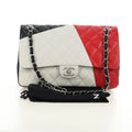 Preowned Chanel Chain Big Matelassé 30 Bag Lambskin White Black Silver CC Auth 190244SAM