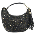 Preowned Authentic Jimmy Choo Studs Hand Bag Leather Black Gold 