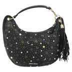 Preowned Authentic Jimmy Choo Studs Hand Bag Leather Black Gold 