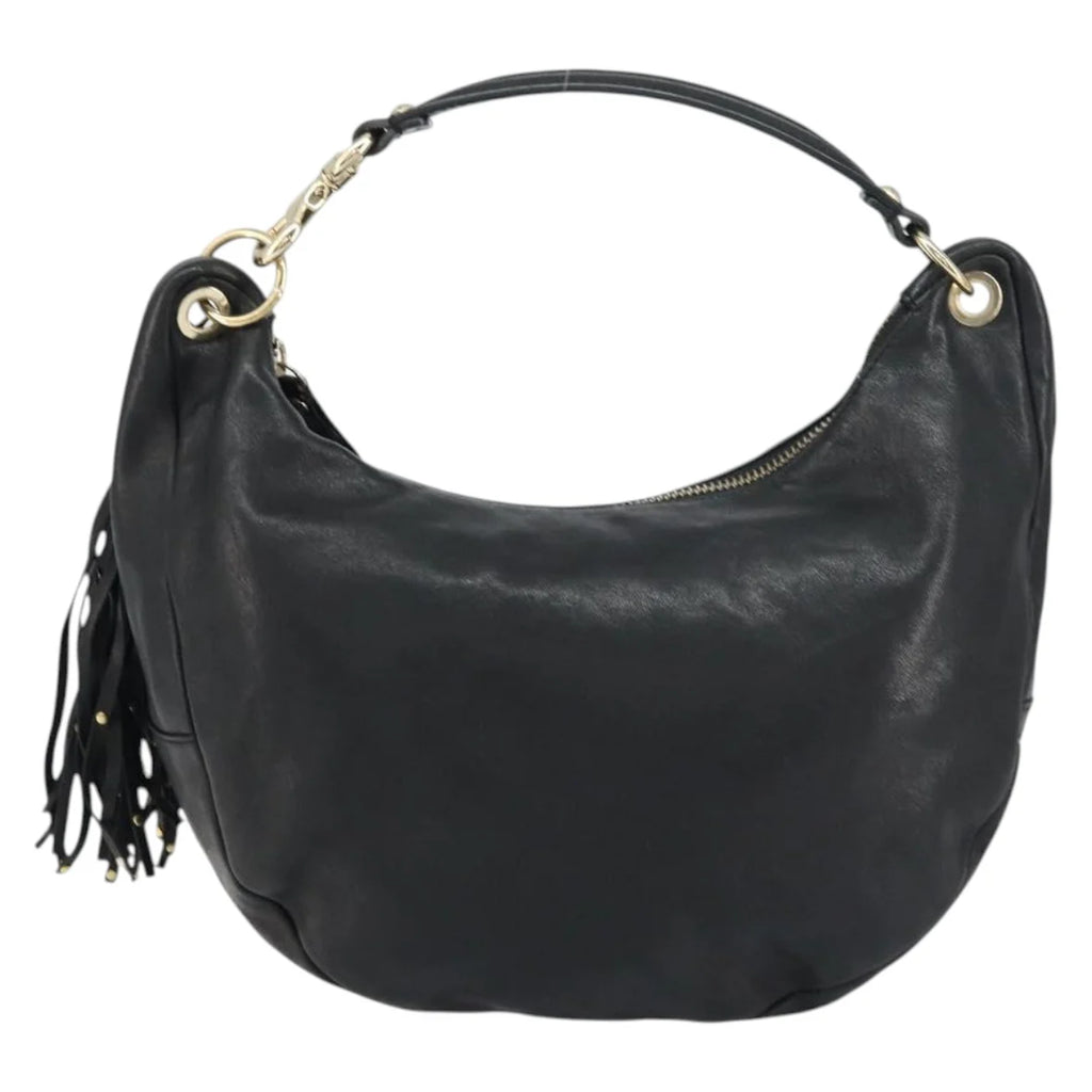 Preowned Authentic Jimmy Choo Studs Hand Bag Leather Black Gold 