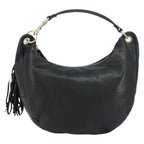 Preowned Authentic Jimmy Choo Studs Hand Bag Leather Black Gold 