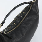 Preowned Authentic Jimmy Choo Studs Hand Bag Leather Black Gold 