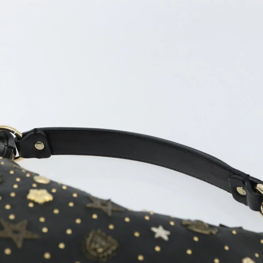 Preowned Authentic Jimmy Choo Studs Hand Bag Leather Black Gold 