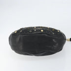 Preowned Authentic Jimmy Choo Studs Hand Bag Leather Black Gold 