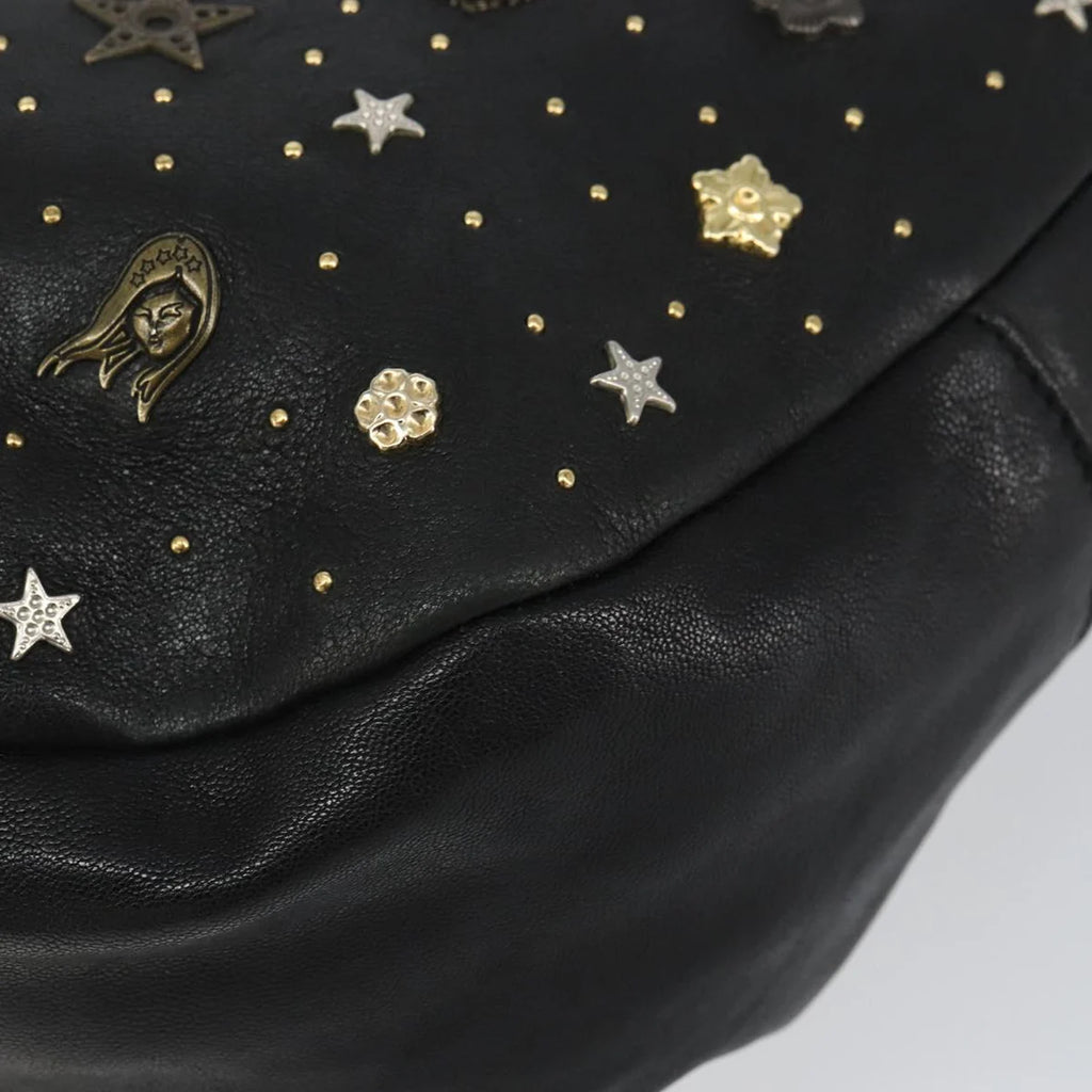 Preowned Authentic Jimmy Choo Studs Hand Bag Leather Black Gold 