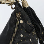 Preowned Authentic Jimmy Choo Studs Hand Bag Leather Black Gold 