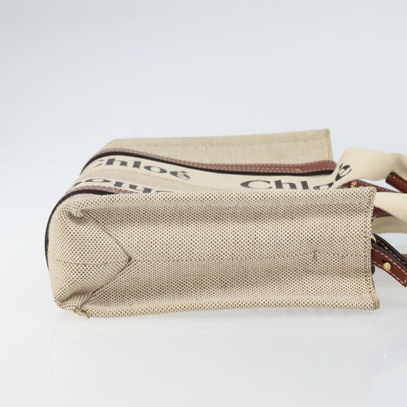 Preowned Authentic Chloe Woody Hand Bag Canvas Leather 2way Beige
