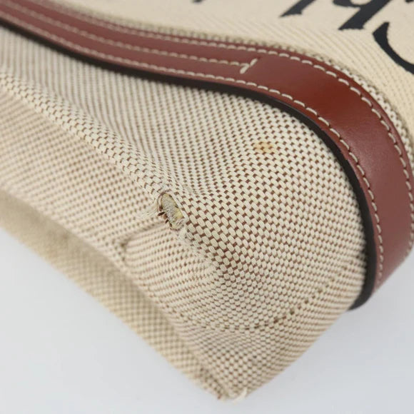 Preowned Authentic Chloe Woody Hand Bag Canvas Leather 2way Beige