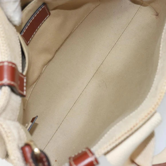Preowned Authentic Chloe Woody Hand Bag Canvas Leather 2way Beige
