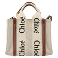 Preowned Authentic Chloe Woody Hand Bag Canvas Leather 2way Beige
