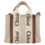 Preowned Authentic Chloe Woody Hand Bag Canvas Leather 2way Beige