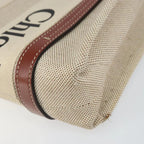Preowned Authentic Chloe Woody Hand Bag Canvas Leather 2way Beige