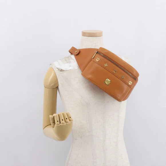 Preowned Authentic MCM Body Bag Leather Brown Gold