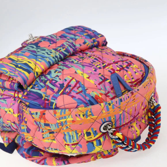 Preowned Authentic Chanel Matelasse Backpack Nylon Multicolor Silver