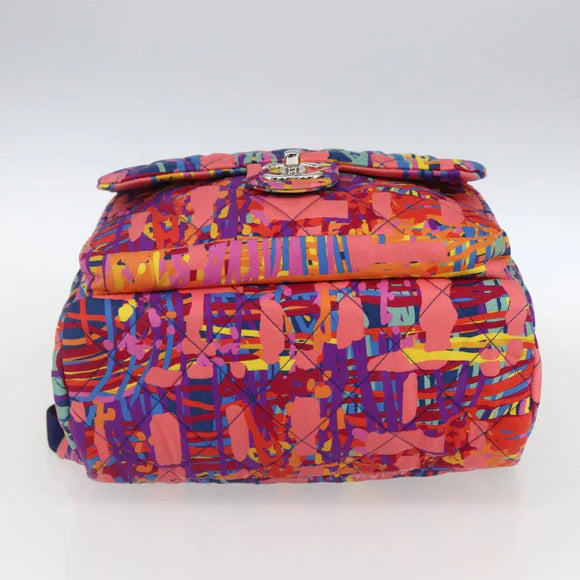 Preowned Authentic Chanel Matelasse Backpack Nylon Multicolor Silver