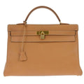 Preowned Authentic Hermes Kelly Handbag Brown Courchevel with Gold Hardware 40