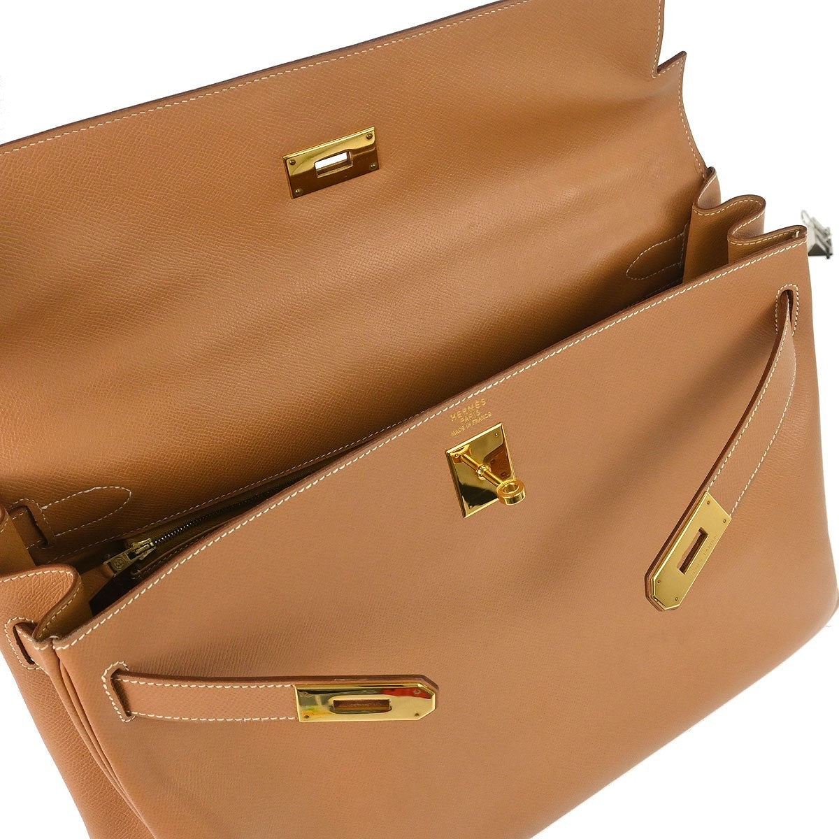 Preowned Authentic Hermes Kelly Handbag Brown Courchevel with Gold Hardware 40
