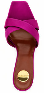Authentic Saint Laurent Fuchsia Viscose Stiletto Heel Sandals.