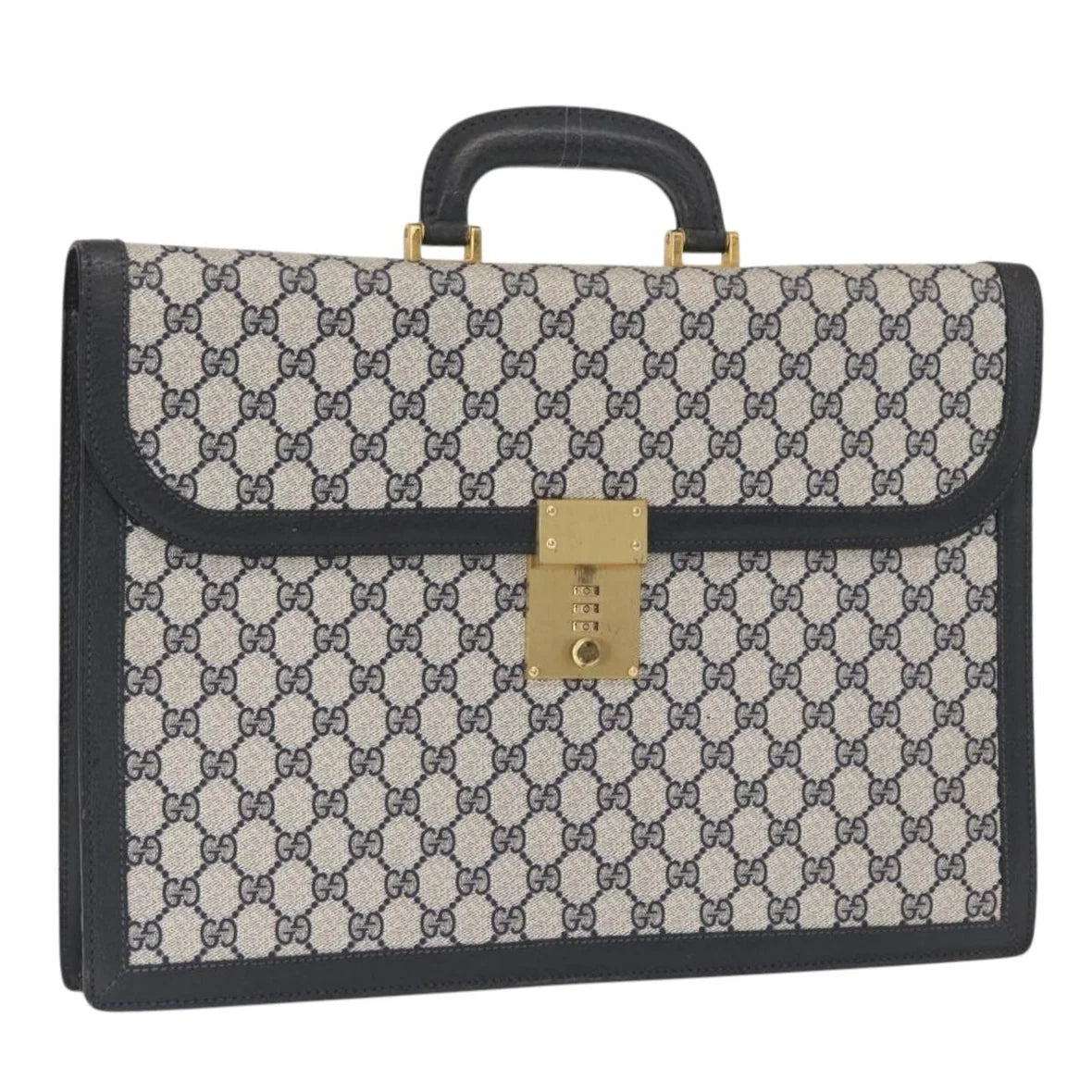 Preowned Authentic Gucci  Supreme Business Bag PVC Navy Gold