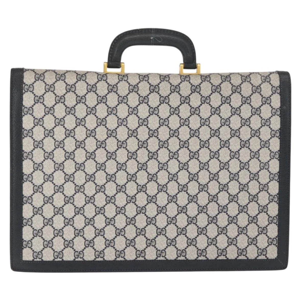 Preowned Authentic Gucci  Supreme Business Bag PVC Navy Gold