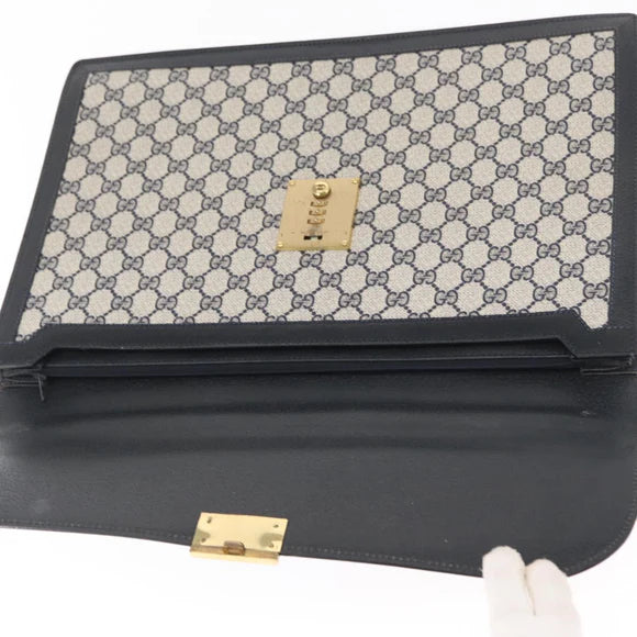 Preowned Authentic Gucci  Supreme Business Bag PVC Navy Gold