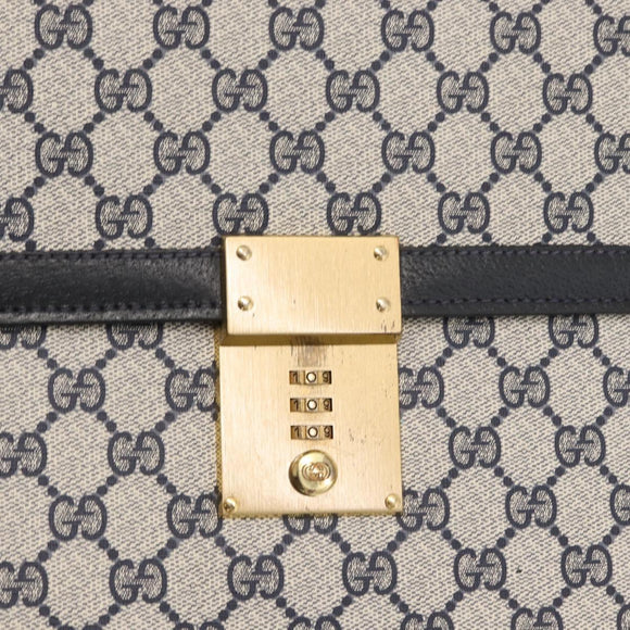 Preowned Authentic Gucci  Supreme Business Bag PVC Navy Gold
