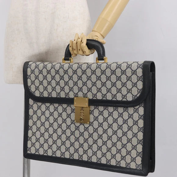 Preowned Authentic Gucci  Supreme Business Bag PVC Navy Gold