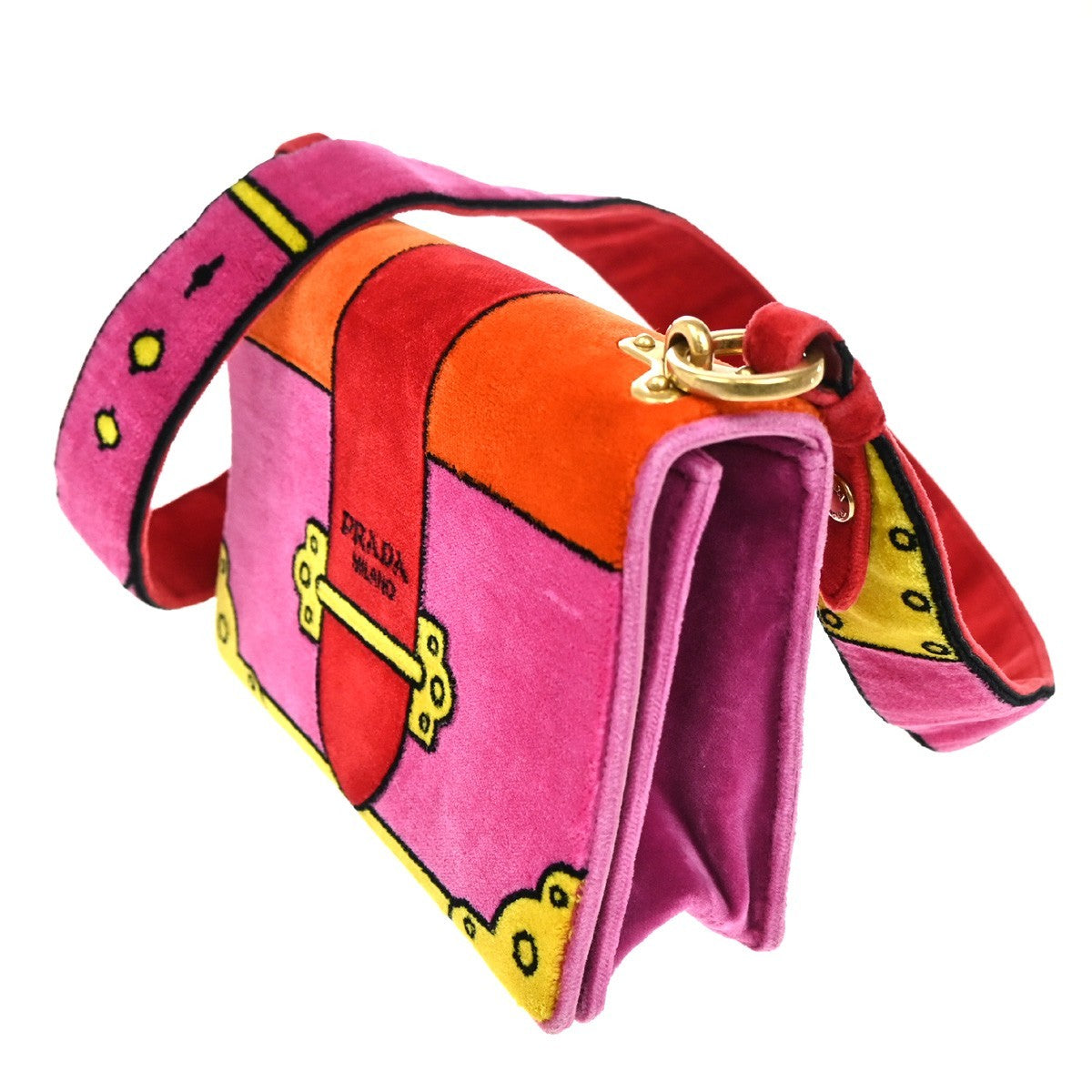 Preowned Authentic  Prada Cahier Crossbody Bag Printed Velvet
