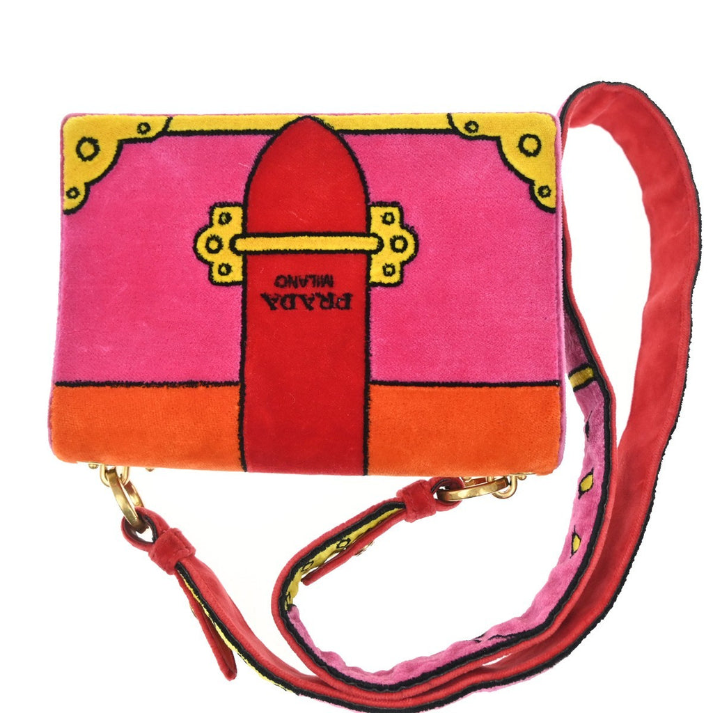 Preowned Authentic  Prada Cahier Crossbody Bag Printed Velvet