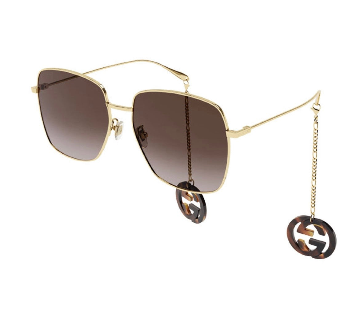 Authentic Gucci SquareGold/with Havana Jewelry Charm Sunglasses GG1031S 003 59 mm