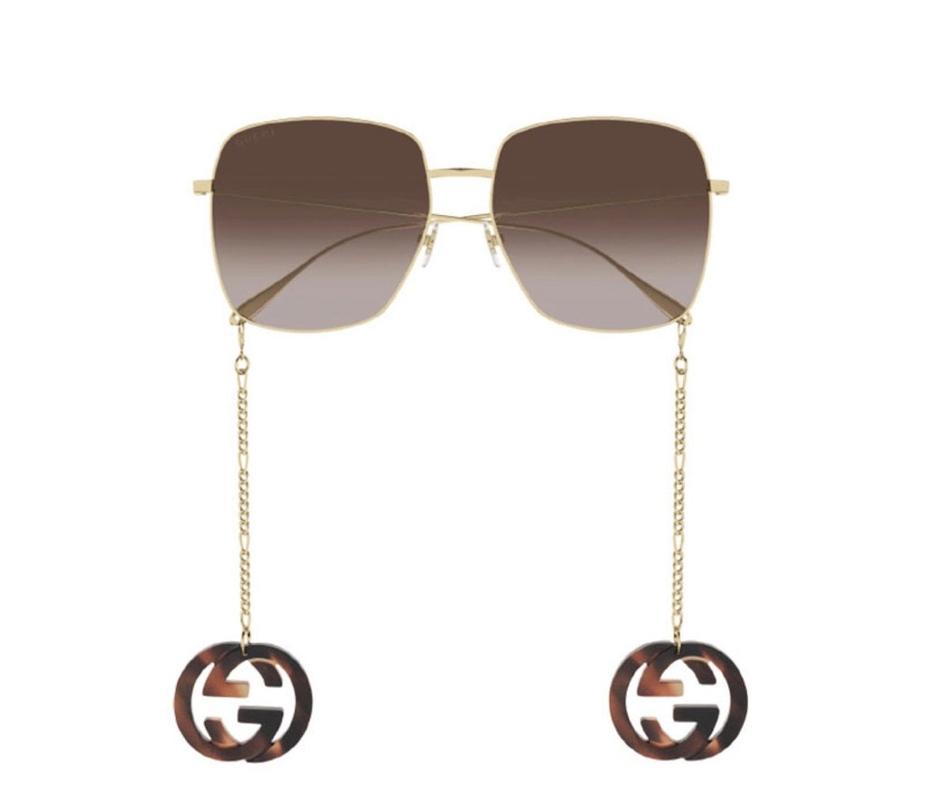 Authentic Gucci SquareGold/with Havana Jewelry Charm Sunglasses GG1031S 003 59 mm
