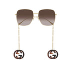 Authentic Gucci SquareGold/with Havana Jewelry Charm Sunglasses GG1031S 003 59 mm