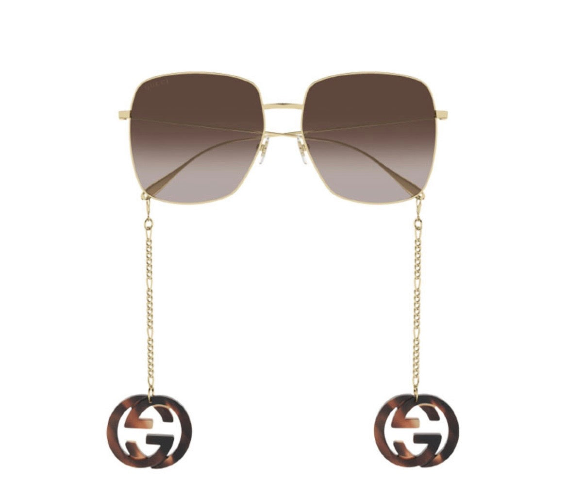 Authentic Gucci SquareGold/with Havana Jewelry Charm Sunglasses GG1031S 003 59 mm