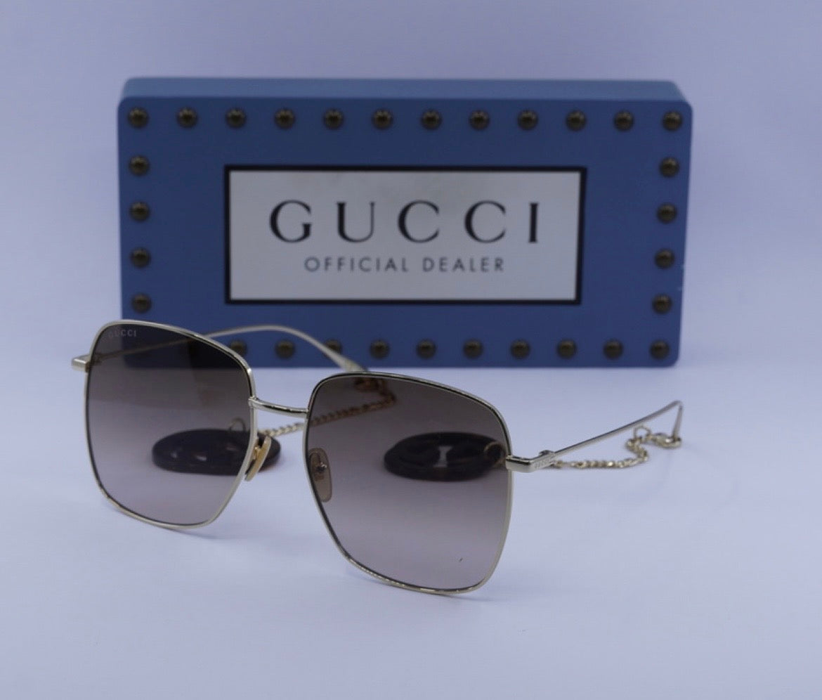 Authentic Gucci SquareGold/with Havana Jewelry Charm Sunglasses GG1031S 003 59 mm