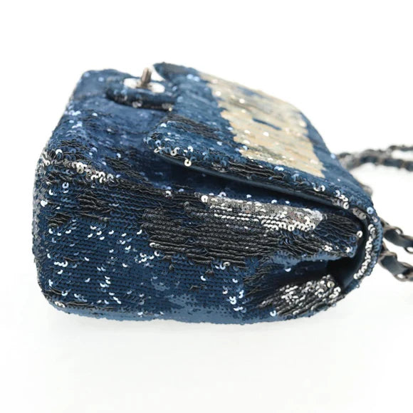 Authentic Preowned  Chanel Shoulder Bag Sequin Blue Silver CC Auth 138088SM