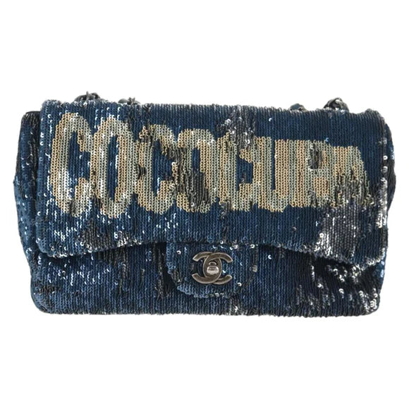 Authentic Preowned  Chanel Shoulder Bag Sequin Blue Silver CC Auth 138088SM